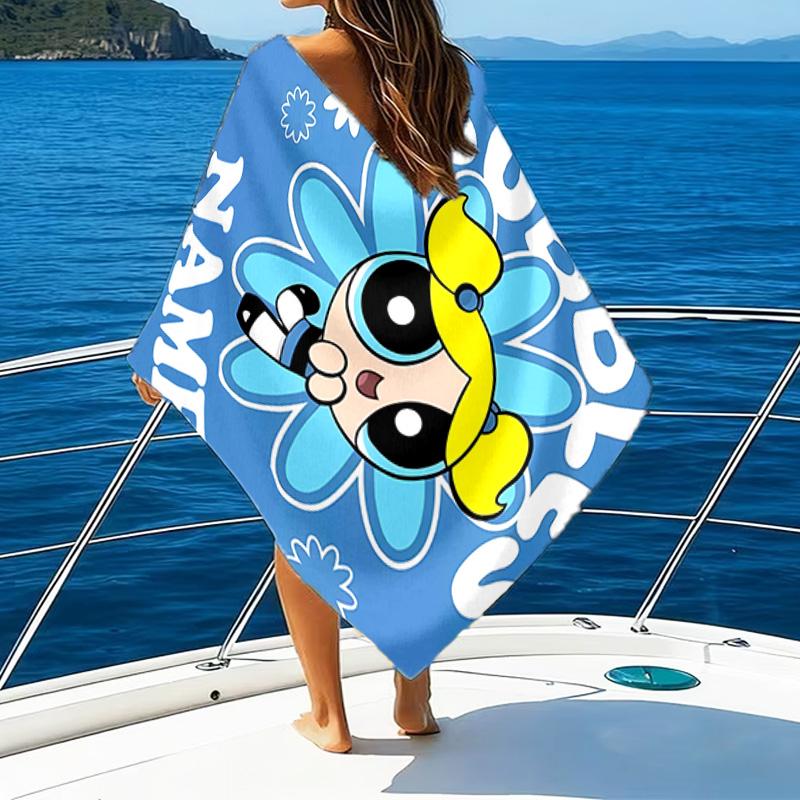 1pc The Powerpuff Girls2 Beach Towel with Custom Name, Beach/Swimming/Bath/Picnic/Camping Towel, Suitable for Seaside Beaches