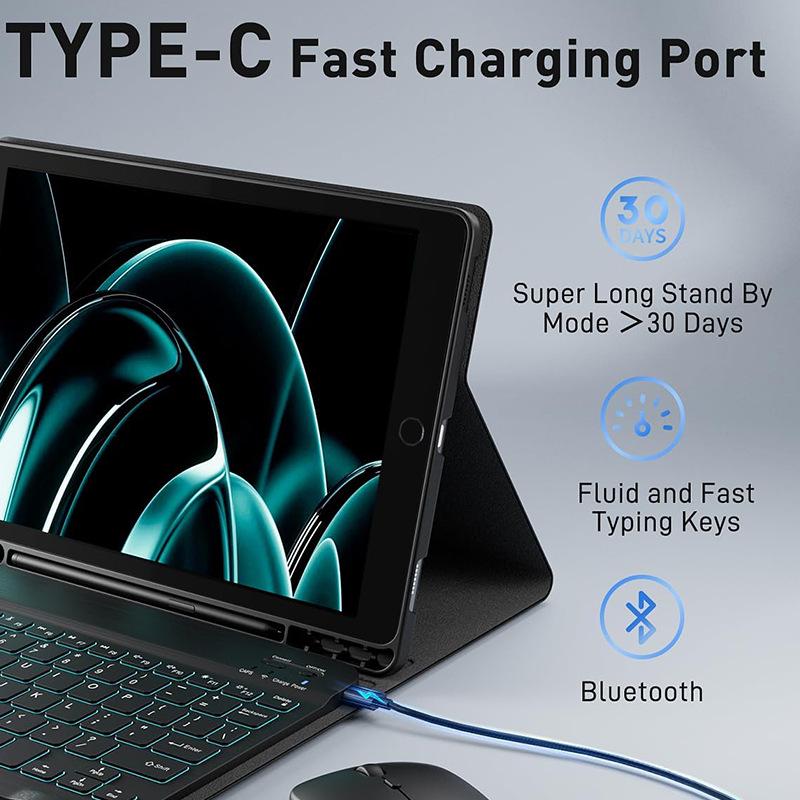 IPad Pro 11" (2018-2022 гг.) Bluetooth-клавиатура с подсветкой и защитный кожаный чехол с мышью
