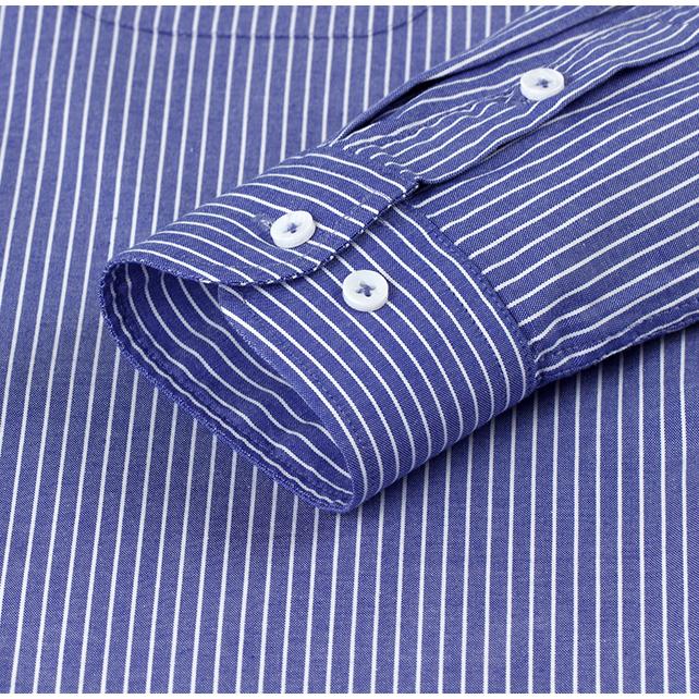 100% Cotton Striped Shirt Soft Comfortable Long Sleeve Business Men Office Casual Shirt with Pocket Slim Fit