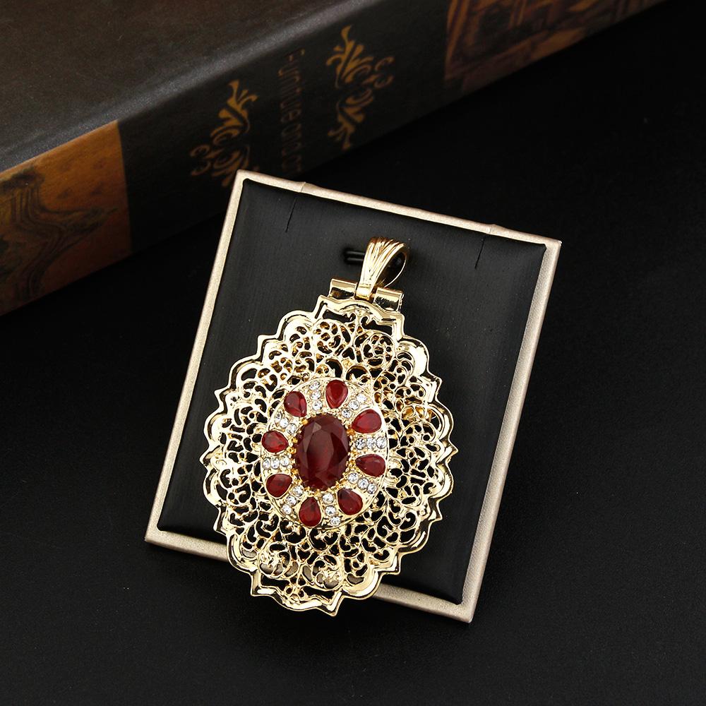 Gold Jewelry Women's Brooch Round Crystal Brooch Arabian Bride Bijoux Brooch Pendant Dual Purpose