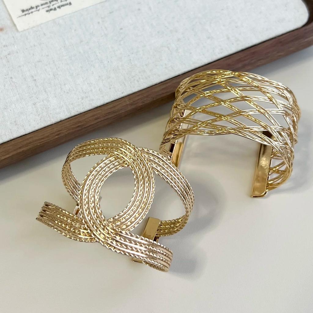 Metal Hollow Bracelet European and American Style Arm Ring Geometric Exaggerated Design Jewelry Fashion Simple Versatile Accessories