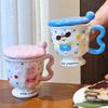 Милый кролик в горошек Креативная мультяшная керамическая кружка высокой ценности с крышкой и ложкой Подарок на день рождения для девочек