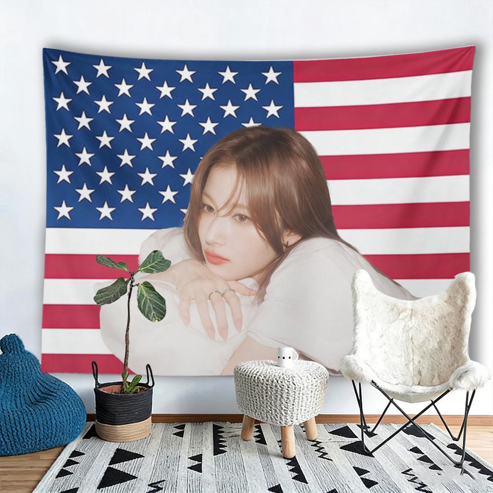 Сана Американский Флаг Kpop Гобелен Идол Настенный Плакат Для Комнаты Общежития Домашний Декор