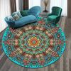 Washable Area Rug Round Teal Boho Bedroom Non-Slip Oriental Carpet Throw Rug Low-Pile Indoor Floor Carpet for Dining Room Living Room Foyer Decor