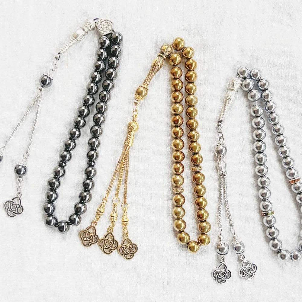 Meetvii Black Gold Copper Color Hematite Stone Tasbih Beads Turkish Islamic Prayer Beads Arabic Style Bracelets