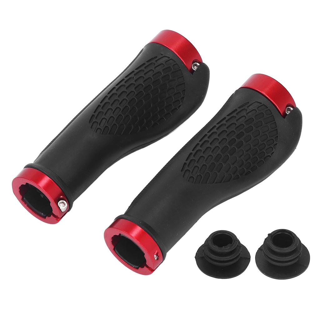 Mountain Bike Grips PP TPR Nonslip Safe Cellular Surface Ergonomic Design Metal Sides Bike Handlebar Grips Red