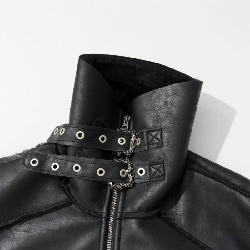 Mens PU Leather Bomber Jacket Vintage Streetwear Loose Fit Winter Thick Cotton Coat
