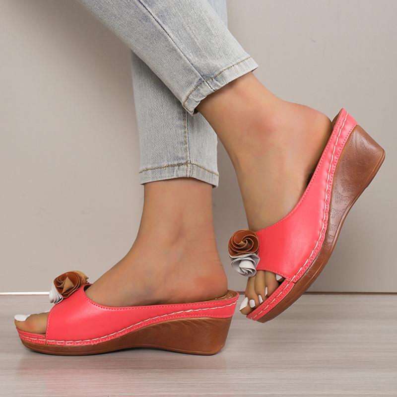 Модные винтажные сандалии на танкетке с цветочным принтом для женщин, легкие, больших размеров 36-43, шлепанцы на толстой подошве, женские, 2025, удобные летние сандалии