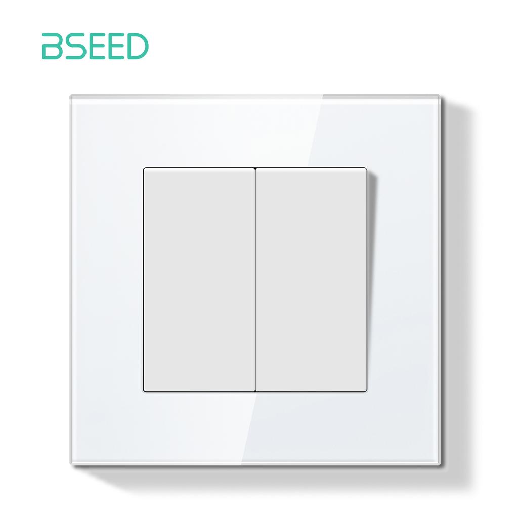 BSEED Switch Light Switch White Glass Frame Wall Power Sockets USB-C Phone Charge E-Series EU Standard 1 Way