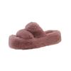 High-end large-size one-word fluffy slippers for women's 2025 autumn and winter new outer wear thick-soled small cotton slippers