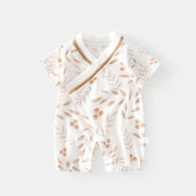 Комбинезон с короткими рукавами для новорожденных, летний ультратонкий хлопковый комбинезон с V-образным вырезом для малышей, боди с мультяшным принтом для детей от 0 до 12 месяцев