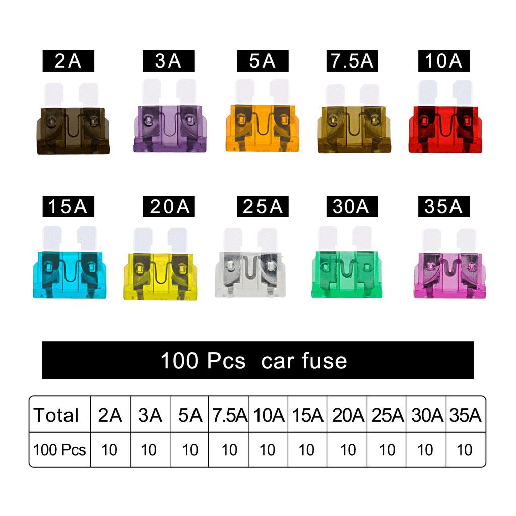 100PCS Car Fuses 2A 3A 5A 7.5A 10A 15A 20A 25A 30A 35A Amp with Box Clip Replacement for Xr Screen Lcd Screen Compatible with Xs with Xs Faulty