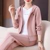 Розовый Мама Весна и Осень Новый Спортивный Костюм Стильный Костюм из Двух Предметов Повседневный Омолаживающий Худи Пальто