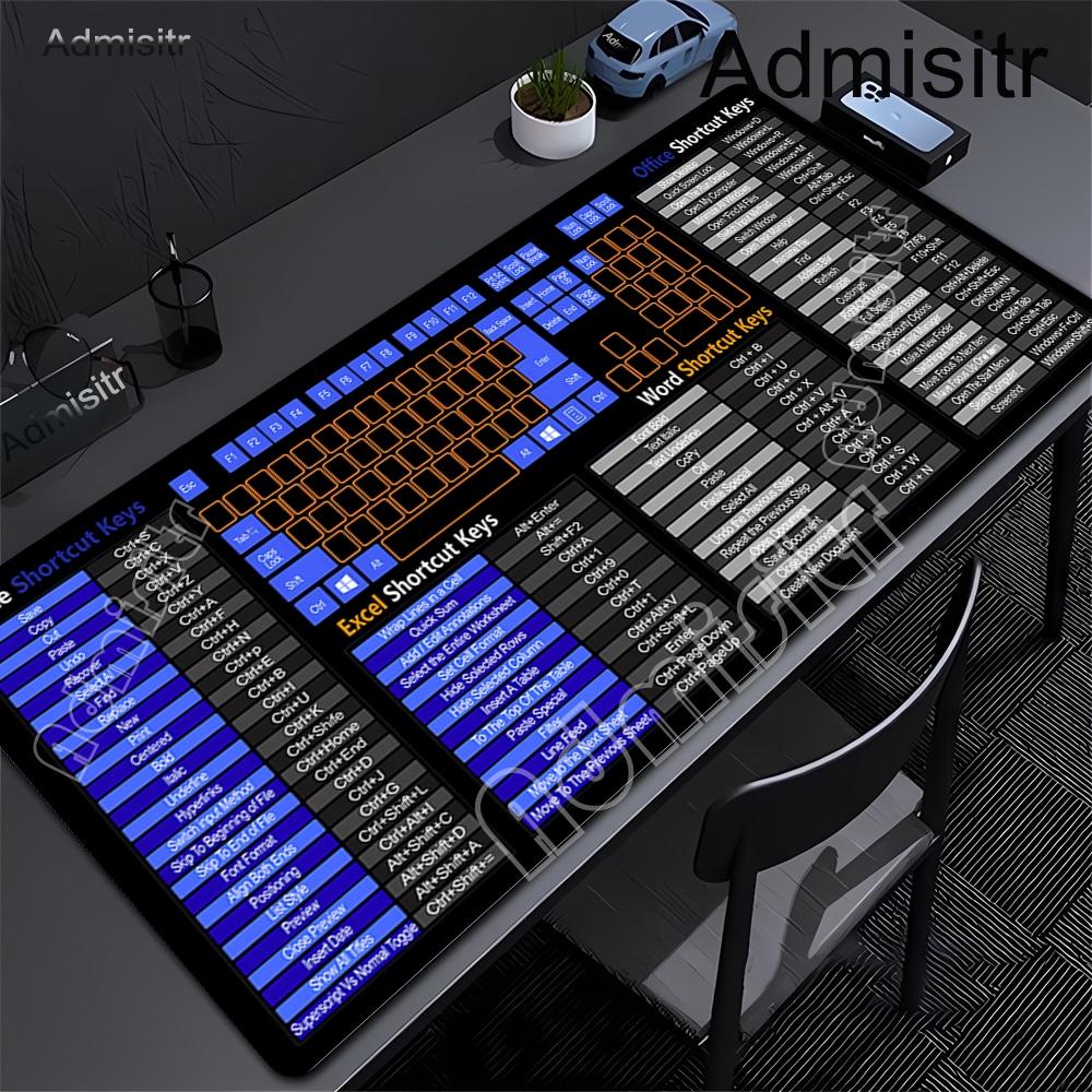 Pc Keyboard Mouse Pad Shortcut Keys Guide Mousepad Large Computer Gaming Non-Slip Rubber Base Desk Mat for Gamer Office & Home