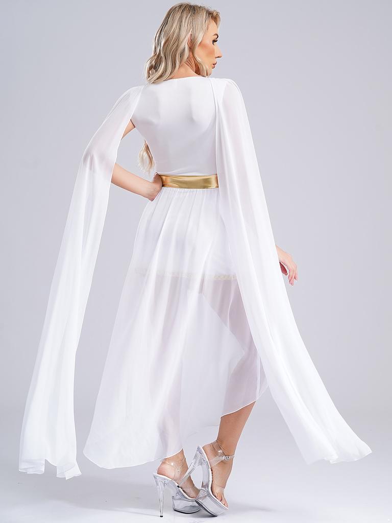 Женское платье для косплея на Хэллоуин в греческом стиле, платье принцессы-королевы, женское платье с V-образным вырезом, рукавами-накидкой, пайетками и разрезом, костюм для косплея, римское платье-тога