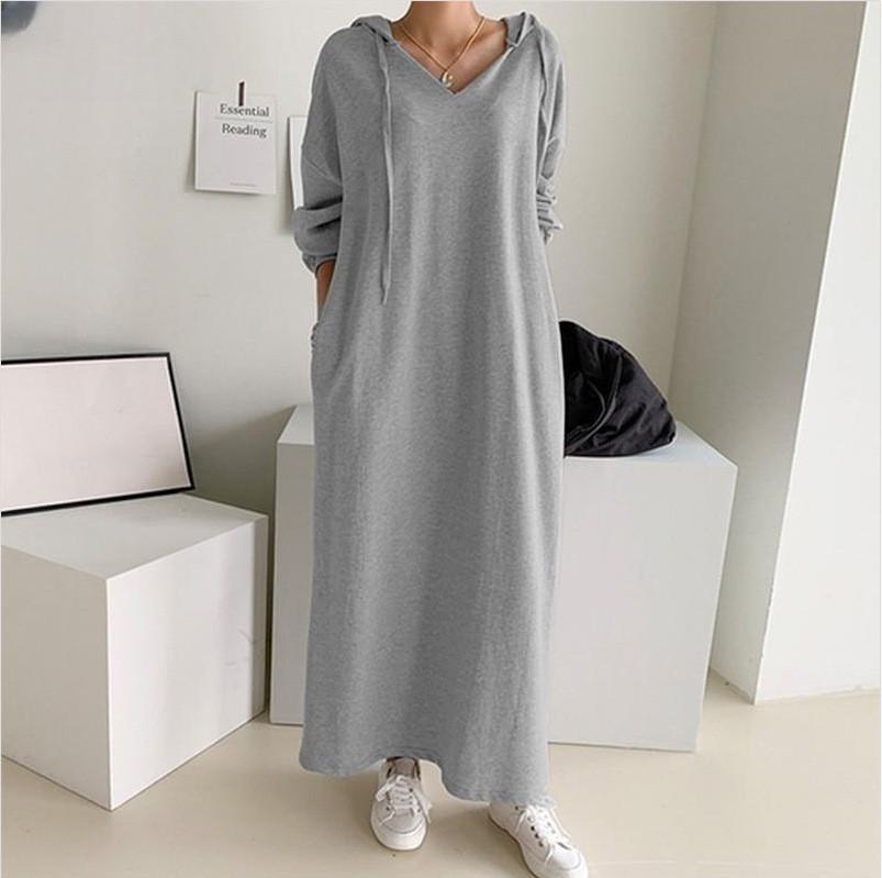 Cotton Long Sleeve Hoodie Dress With Casual Style For Autumn Winter Women