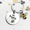 1Pcs Stainless Steel Bee Round Brand Keychain Backpack Car Key Accessories Decoration