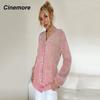 Cinemore Весенне-осенний женский свитер однотонный свободный повседневный открытый карман теплый базовый топ с длинными рукавами и круглым вырезом трикотажная карточка