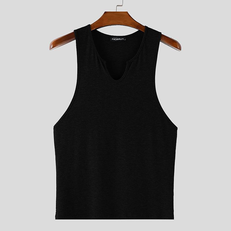 INCERUN Men Summer V Neck Sleeveless CasualThin Gym Sport Tank Tops
