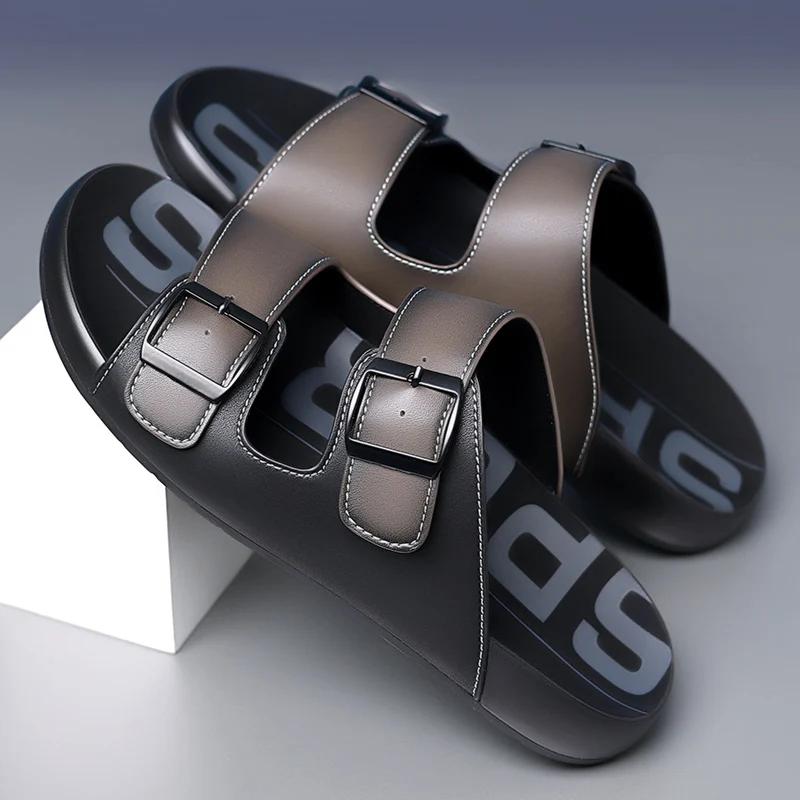 Летние мужские удобные роскошные сандалии модные повседневные пляжные тапочки дышащие забродные туфли кожаные мужские сандалии hombre