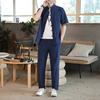 Men's Linen Shirts+Long Pants Male Chinese Style 2 Pieces Hanfu Tracksuit Tang Suit Summer Men Streetwear Jogger Sets 5Xl
