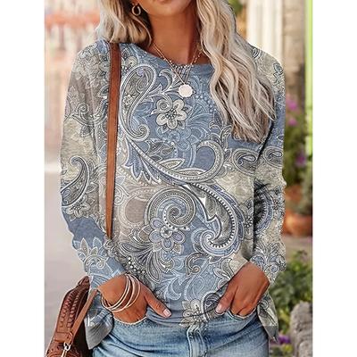 Винтажные футболки с принтом цветов кешью для женщин 2024 женская одежда с длинным рукавом элегантные футболки топы осенняя женская толстовка