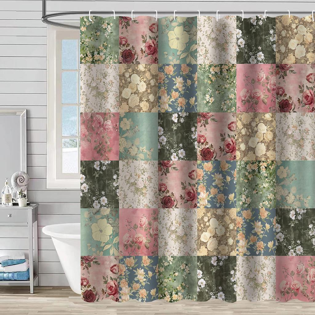 Digital Printing Shower Curtain Waterproof And MildewProof Curtain Watercolor Flower Flower Plant Flower Ben Bathroom Partition Free Punching