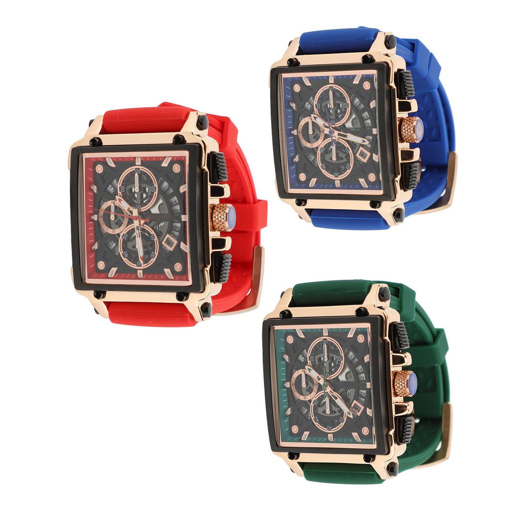 Men Quartz Watch Silicone Strap Water Resistant Luminous Fashion Casual Hollow Men Analog Chronograp