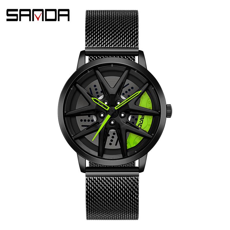 SANDA Новые крутые мужские кварцевые часы с колесным циферблатом, повседневные сетевые мужские часы