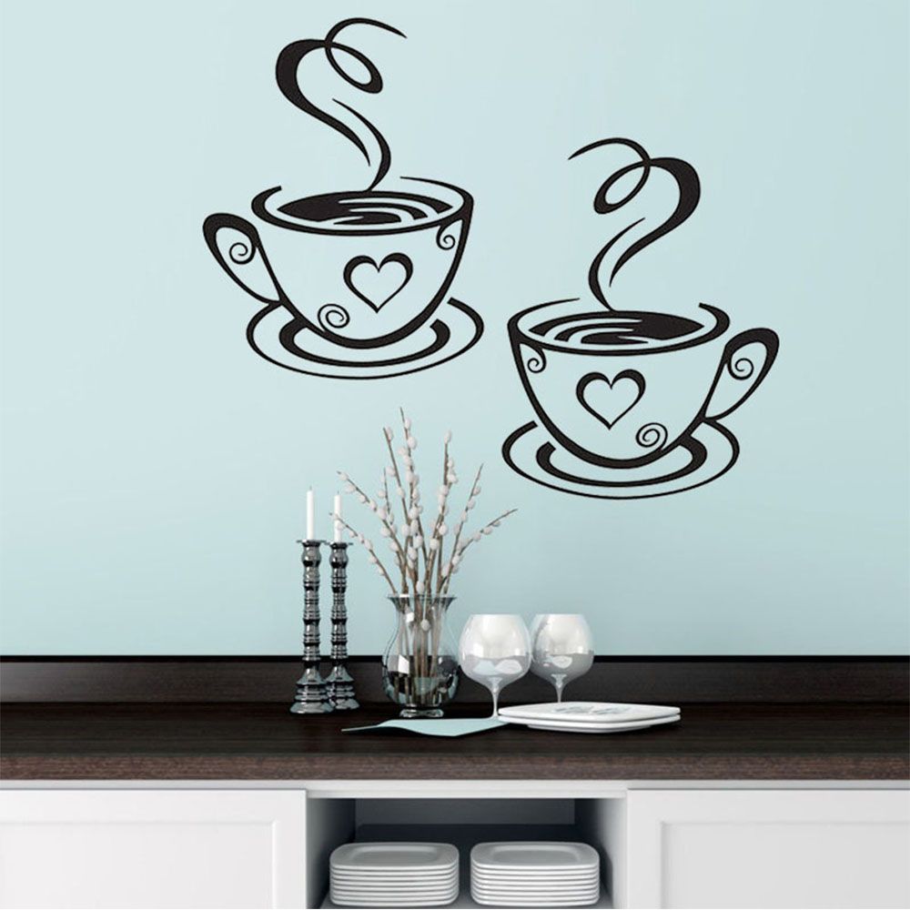 Mural Decal Kitchen Restaurant Wall Decor Art Vinyl Cafe Tea Wall Stickers Coffee Cups Stickers