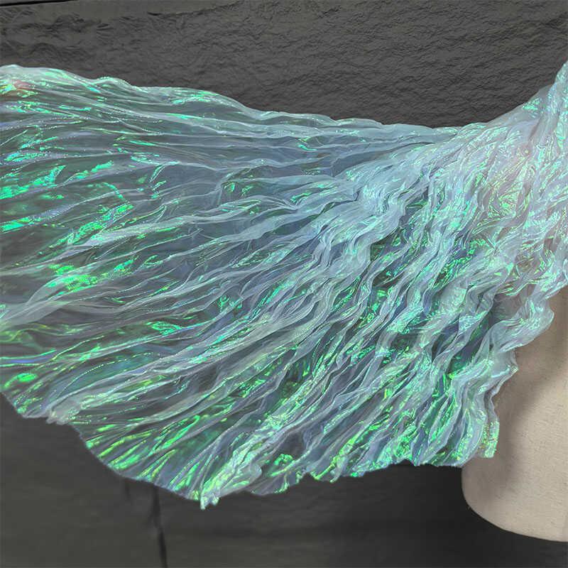 Laser Cut Organza Fabric Gradient Color Mermaid Texture for Wedding Dress Costume DIY Sewing Craft Material Wrinkle Wave Design