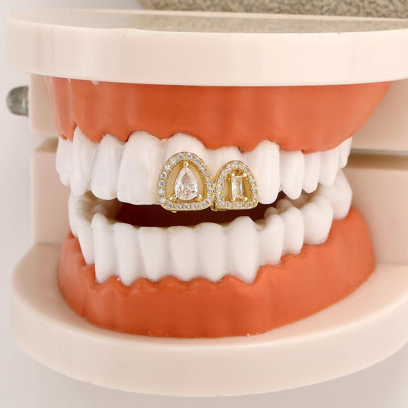 Полые Зубы Grillz Брекеты Хип-Хоп Блестящие Циркониевые Накладки на Зубы Для Женщин Мужчин Украшения Зубные Решетки