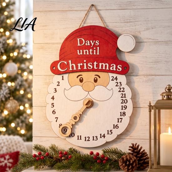 Xmas Advent Calendar Christmas Wooden Hanging Sign, 24 Days Welcome Sign with Rope, Festive Door Decoration Santa Countdown Decorations For