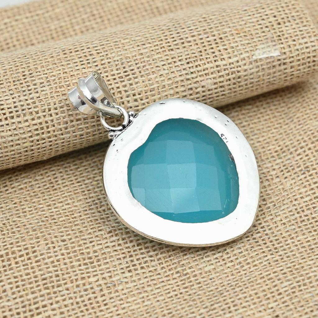 Ограненный синий халцедон 925 Твердый серебряный ювелирный дизайнерский кулон ручной работы для подарка