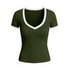 Женская облегающая футболка с коротким рукавом и V-образным вырезом, топ в рубчик для повседневной носки, размеры от S до XL