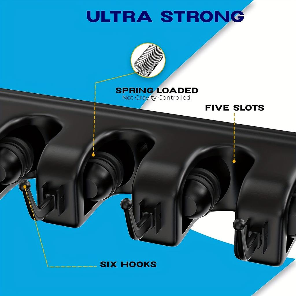 1 шт. держатель для метлы и швабры, настенный органайзер для садовых инструментов, подставка для организации и хранения вещей в гараже, 5 слотов и 6 крючков