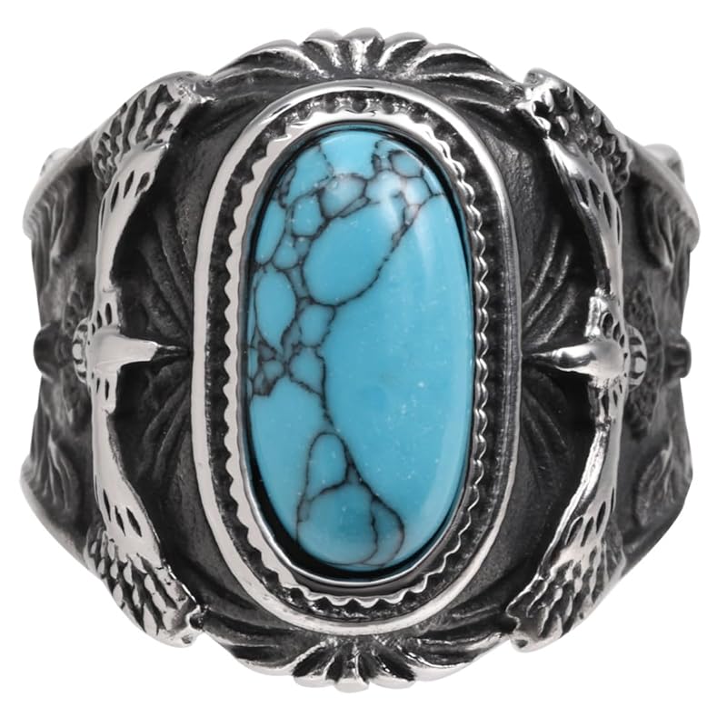 [sakuto] ring men's ring eagle eagle turquoise stainless steel native American accessories (17)