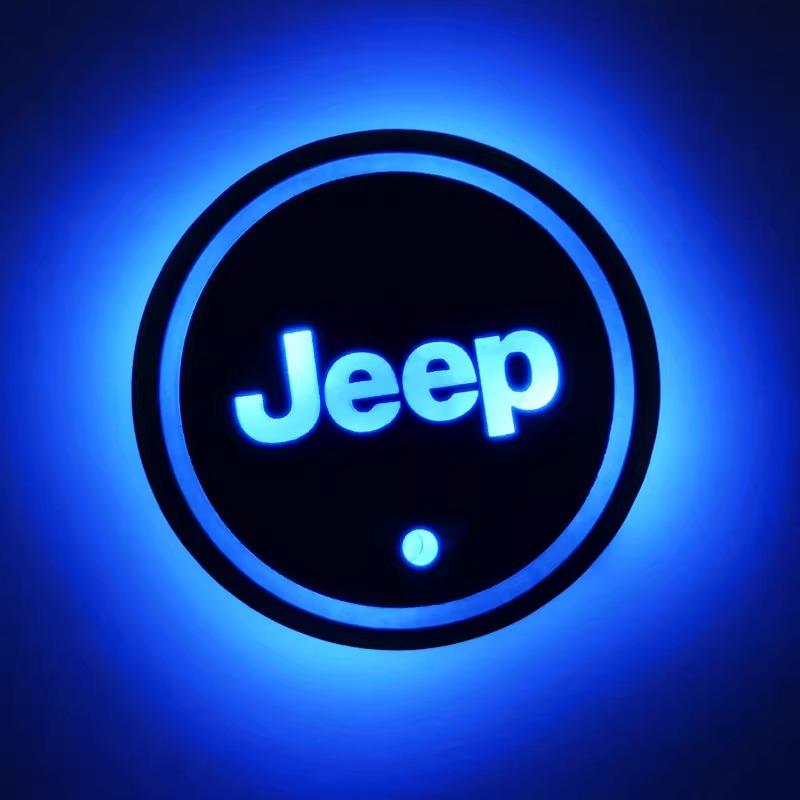 2PCS LED Luminous Car Cup Coaster Anti-Slip Mat for Jeep Renegade Wrangler JK JL Grand Cherokee Compass Patriot Gladiator NXJPT1