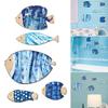 5Pcs/Set Wooden Fish Wall Decoration Farmhouse Rustic Nautical Blue Fish Wall Art Sculpture Home Living Room Bathroom Wall Decorative Sign