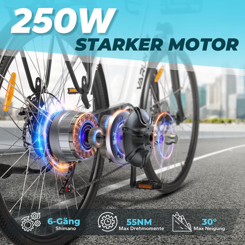 Электровелосипед VARUN C7008 с передней корзиной 28 дюймов городской для поездок на работу с аккумулятором 36 В 10 Ач