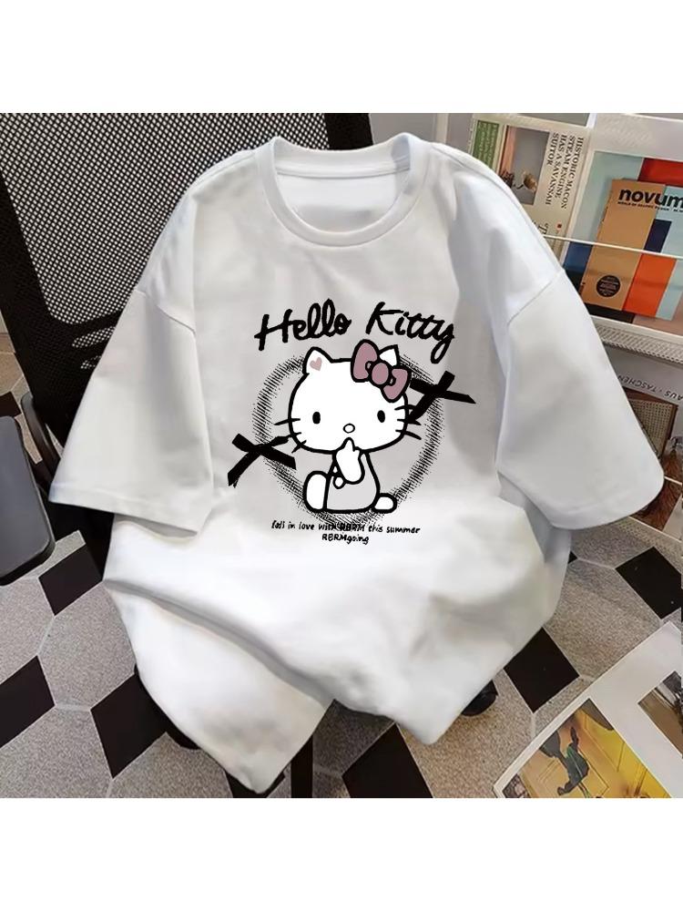 Новая милая и модная футболка с тематикой Hello Kitty от Sanrio для женщин. Изготовлена из хлопка. Подходит для повседневных прогулок.