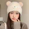 Японская милая шапка-медведь женская осенне-зимняя вязаная шапка большой окружности головы плюс бархатная защита от холода шерстяная шапка теплая шапка с защитой ушей