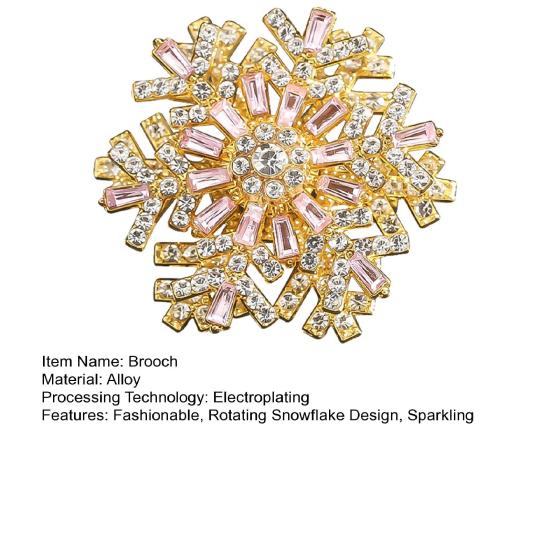 Rotating Snowflake Brooch Women Rhinestone Snowflake Lapel Pin Decorative Sparkling Brooch Pin Jewelry for Christmas Wedding Party Outfit