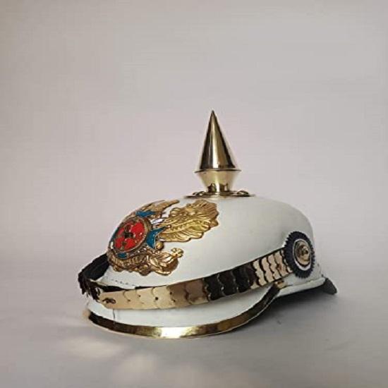 Немецкий белый шлем пикельхельм шипованный кожаный имперский прусский шлем пикельхельм