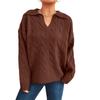 Women's Fashion Casual Loose  Semi-Retro Cable Lapel Long Sleeve Knit Sweater Pullover