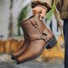 Retro Men's Boots Classic Brown Western Cowboy Boots Side Zipper Men's Ankle Boots Quality Leather High Top Booties Botas Hombre