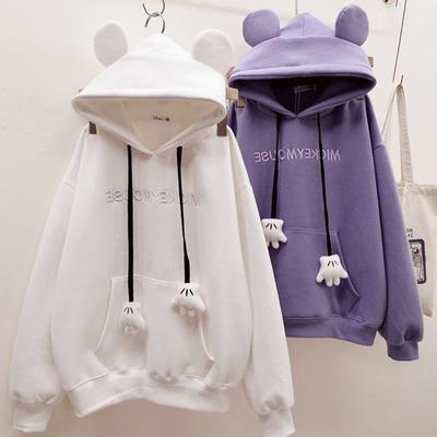 Женская толстовка Студенческая повседневная милая верхняя часть из флиса с капюшоном, модный свободный пуловер