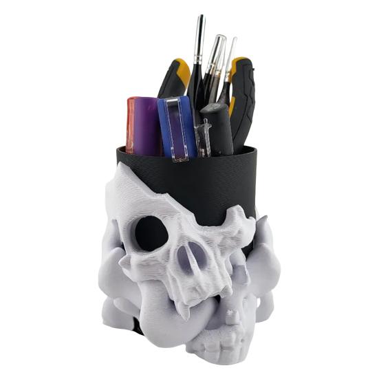 Подставка для ручек в виде черепа, держатель для кистей для макияжа, держатель для хранения в ванной, органайзер для стола в виде скелета для ключей, косметических инструментов, украшения на Хэллоуин