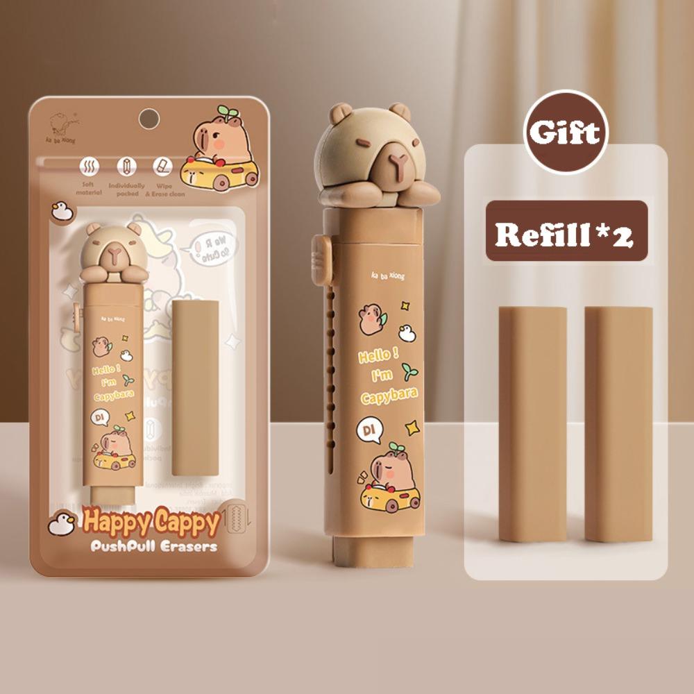 Cute Capybara Push-pull Rubber Eraser Cartoon Silicone Eraser Replaceable Core Correction Tool Student Stationery Gift