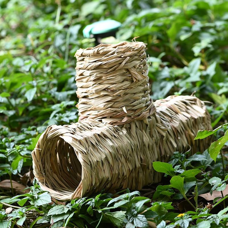 Natural Woven Reed Hideout Tunnel Hamster Rabbit Chinchilla Small Pet Enrichment Shelter Teeth Grinding Toy
